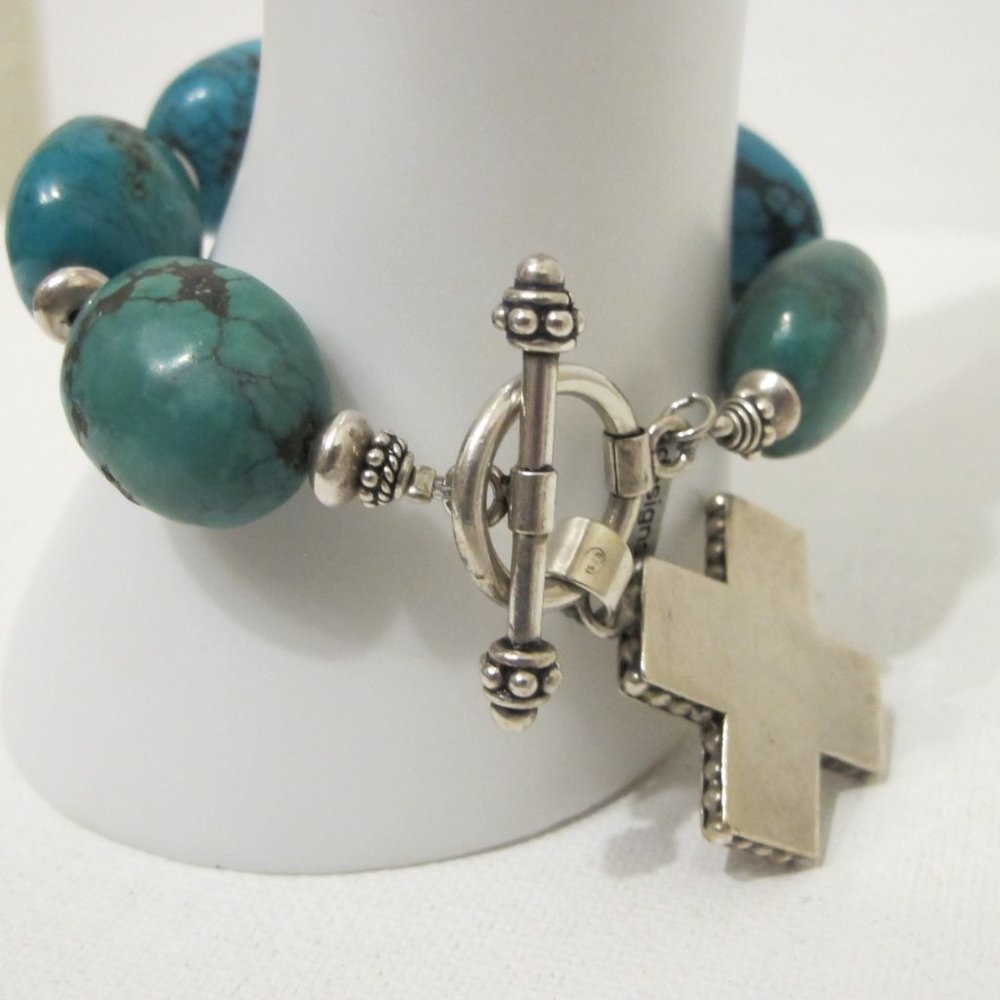 Turquoise Nugget Bracelet with Silver Cross